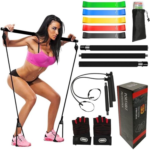 Gym Solutionz Pilates Bar Kit with Resistance Bands – 3 Section Stick